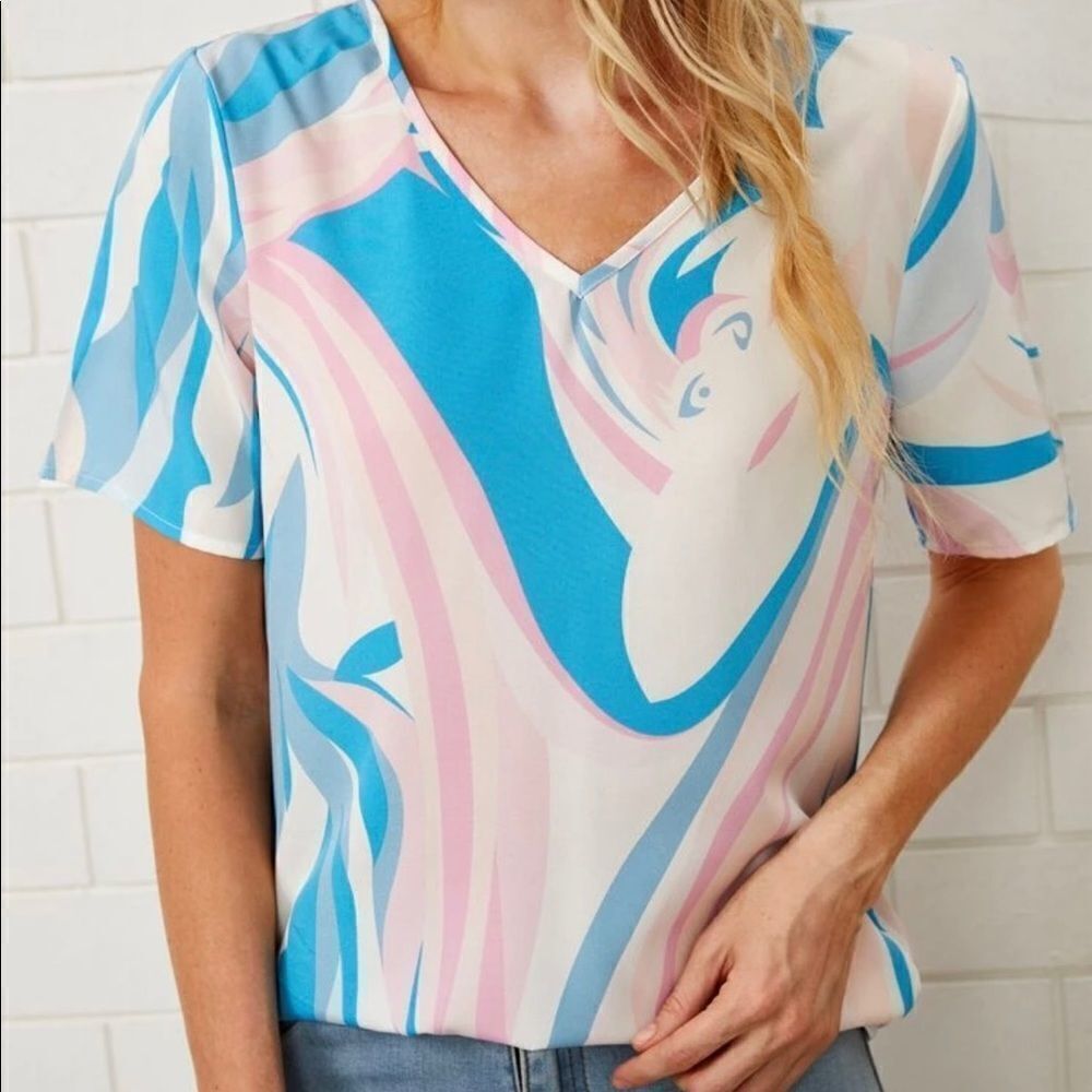 Cute Multicolored Oil Look Blouse